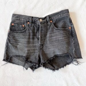 Levi’s 501 Black Distressed Denim Cutoff Shorts Frayed Hem W27
